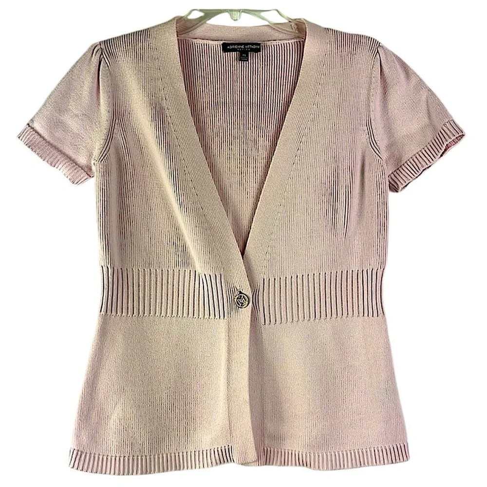 Adrienne Vittadini short sleeve cardigan single button front closure Sz PS Pink